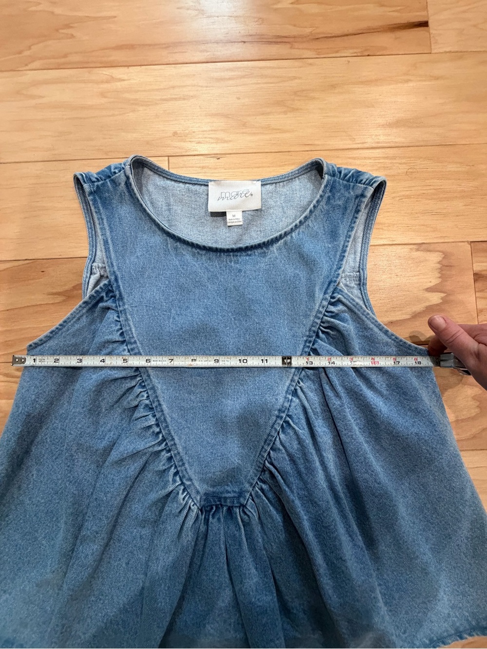 Anthropologie Mare Mare Denim Babydoll Ruffle Tank Top Sz M Cottagecore Western - Picture 5 of 6